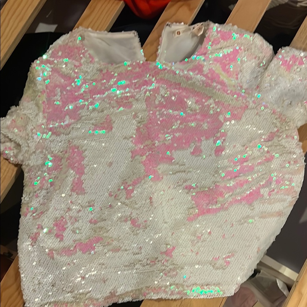 Sequin Kids Top - Pink and White